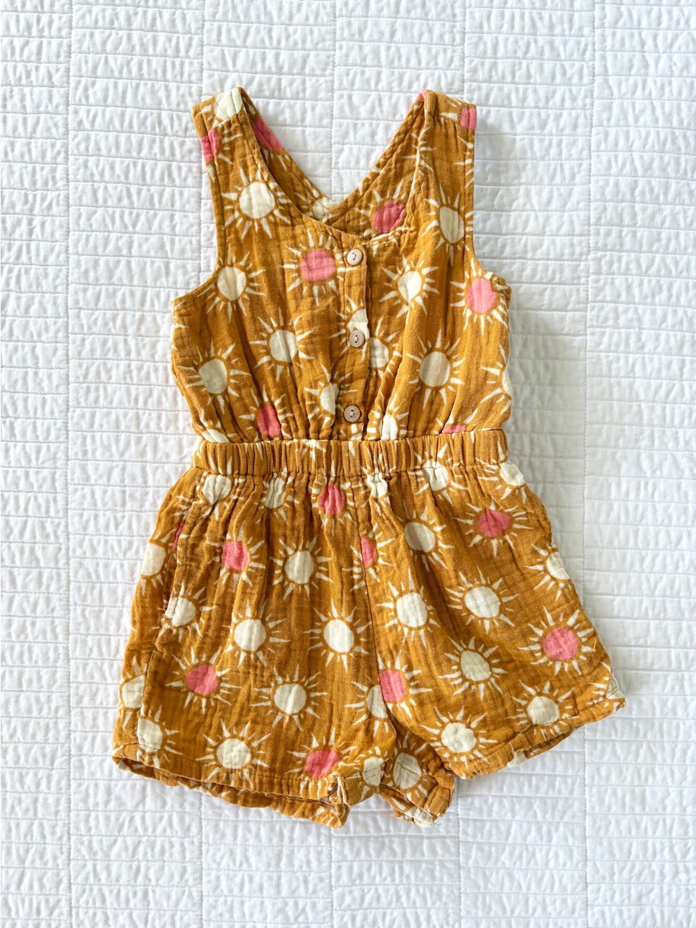 Old Navy Mustard Yellow Cotton Sun Print Romper - Toddler Girls Size 2T